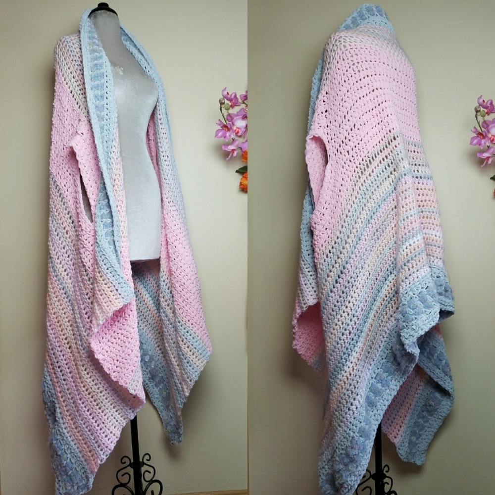 Bohemian Pastel Rainbow Crochet Midi Vest Jacket - Picture 2 of 8